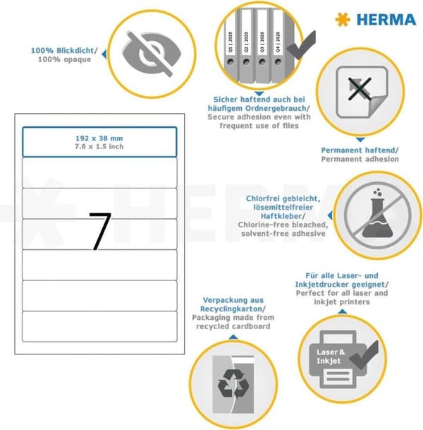 HERMA mappeetiketter hvid 192X38mm 25 ark A4 175p.