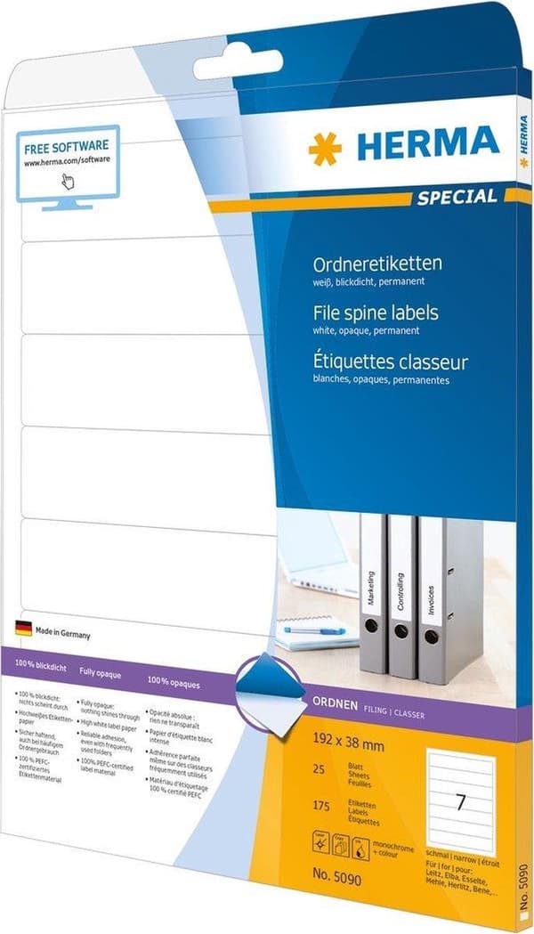 HERMA mappeetiketter hvid 192X38mm 25 ark A4 175p.