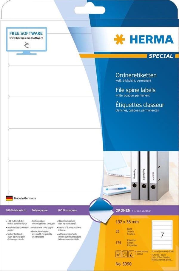HERMA mappeetiketter hvid 192X38mm 25 ark A4 175p.