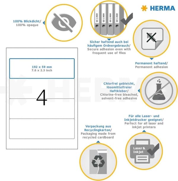 Herma folderetiketter m. 192X59 25 ark DIN A4 100 st 5123