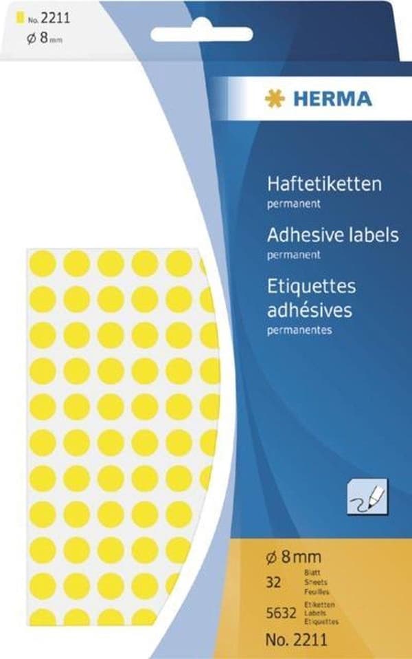 Herma 2211 Universal Etiketter Ø 8mm Gul - 5632 stk.