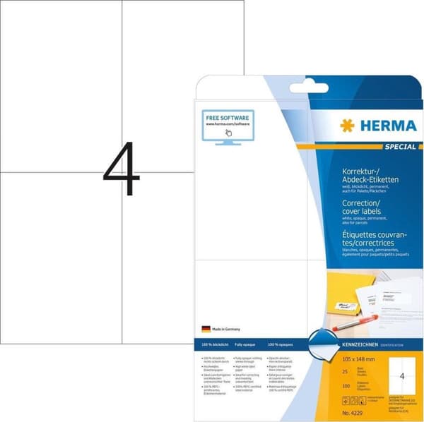 HERMA Abdecketik. A4 hvid 105x148 mm Papir uigennemsigtig 100 stk.