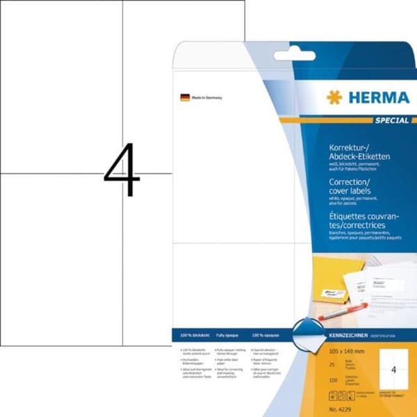 HERMA Abdecketik. A4 hvid 105x148 mm Papir uigennemsigtig 100 stk.