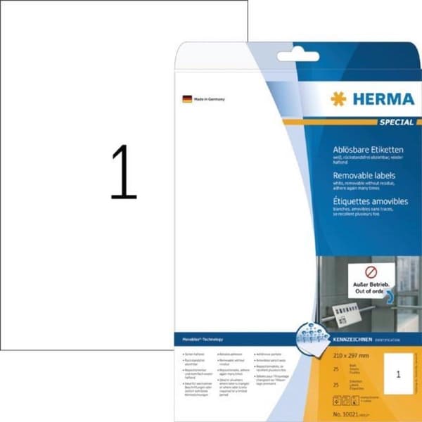 Herma Movables Etikett. vit 210X297 25 ark DIN A4 25 st 10021