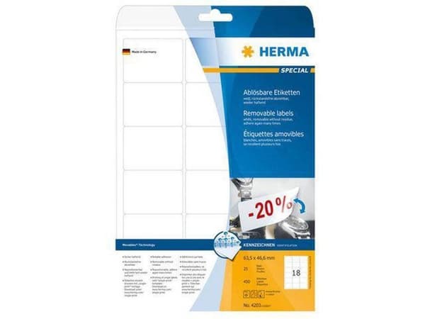HERMA Etiketter vit Lösör/bredd. 63,5x46,6 A4 450 st.