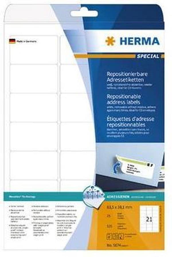 Herma Labels vit 63,5x38,1 avtagbar SuperPrint 525 st.