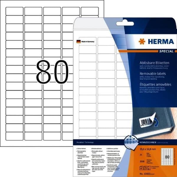 Private label Herma 10003 Movable Label 35,6x16,9 Hvid - 2000 labels