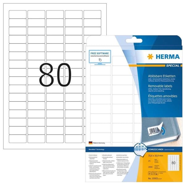 Private label Herma 10003 Movable Label 35,6x16,9 Hvid - 2000 labels