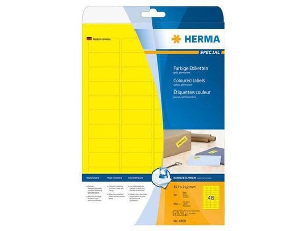 HERMA Etiketter gul 45,7x21,2 A4 960 st.