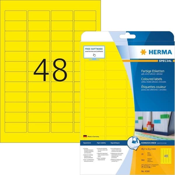 HERMA Etiketter gul 45,7x21,2 A4 960 st.