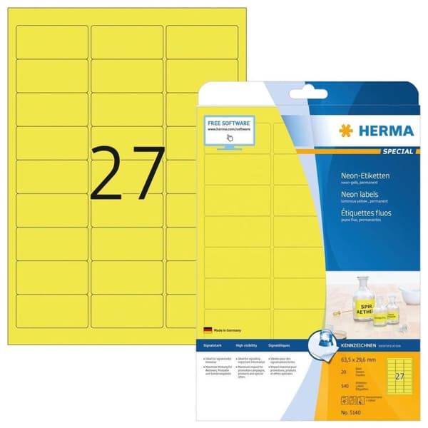 Private label Herma 5140 Universal Label 63,5x29,6mm Gul - 540 labels