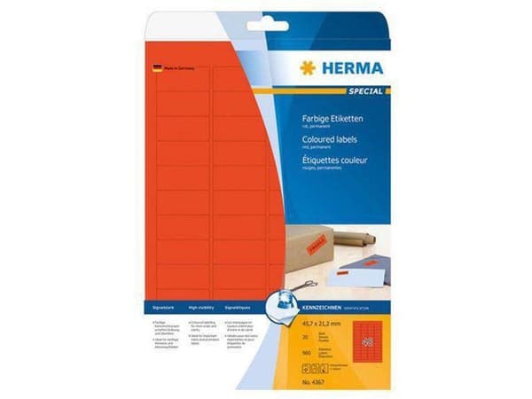 HERMA Etiketter röd 45,7x21,2 A4 960 st.
