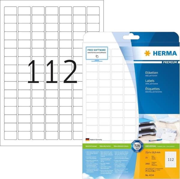 HERMA Etiketter vit 25,4x16,9 Premium A4 2800 st.