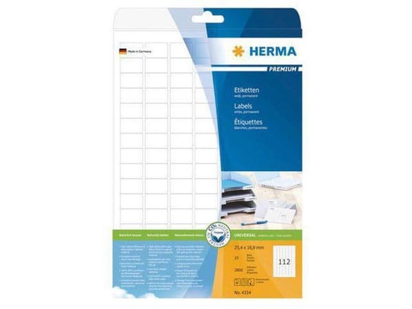 HERMA Etiketter vit 25,4x16,9 Premium A4 2800 st.