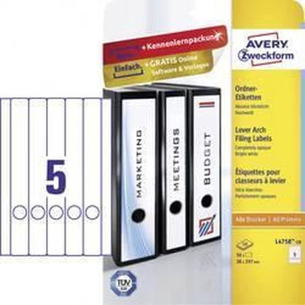 Avery L4758-10 -tulostimen etiketti