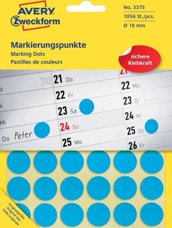 Avery Labels Zweckform Dot 18 mm Papir Blå 1056 stk