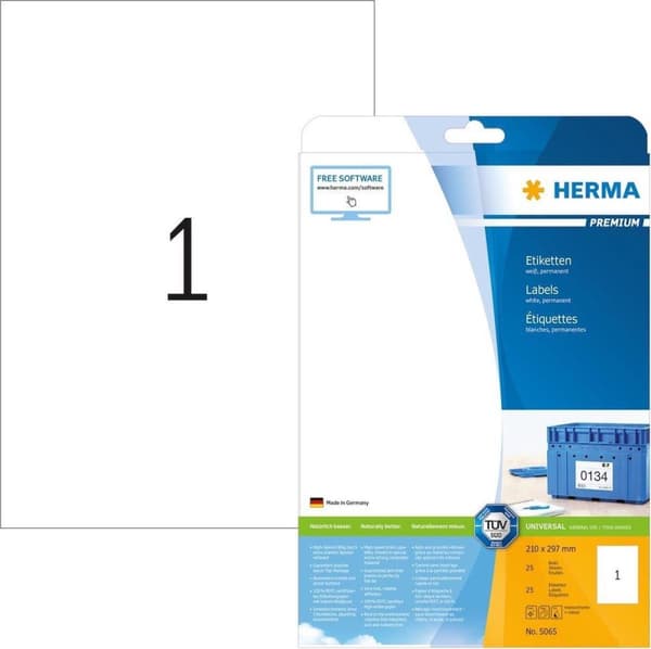 Herma Prem. etiketter w. 210X297 25 ark DIN A4 25 st 5065