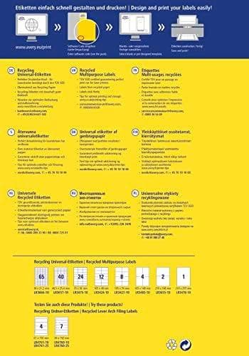 AVERY Zweckform återvinning universaletiketter hemmakontor 48,5 x 25,4 mm, naturvit, adressetiketter, permanent - 1 st (LR3657-10)