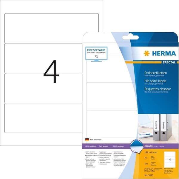 Herma kansion tarrat w. 192X61 25 arkkia DIN A4 100 kpl 5095