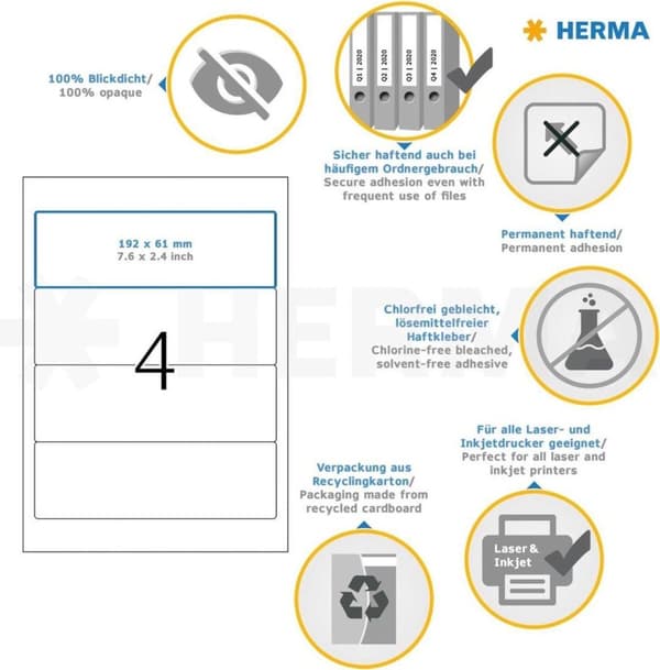 Herma kansion tarrat w. 192X61 25 arkkia DIN A4 100 kpl 5095