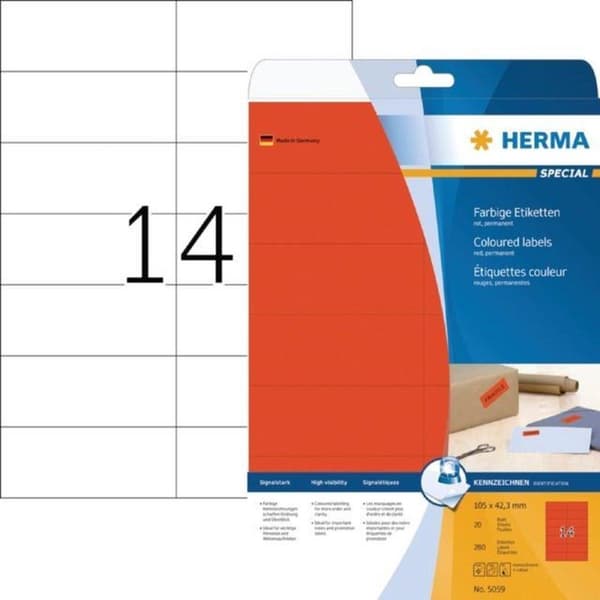 Herma etiketter rød 105x42,3 20 ark DIN A4 280 stk 5059
