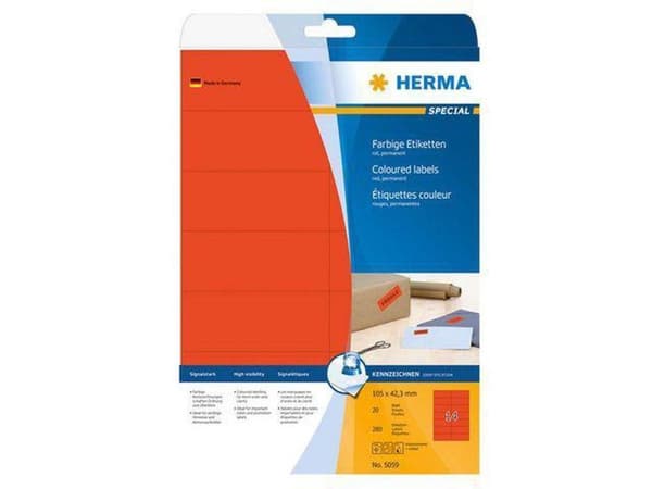 Herma etiketter rød 105x42,3 20 ark DIN A4 280 stk 5059