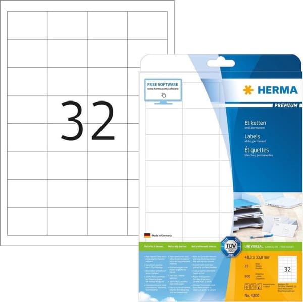 HERMA Etiketter hvid 48,3x33,8 Premium A4 800 stk.