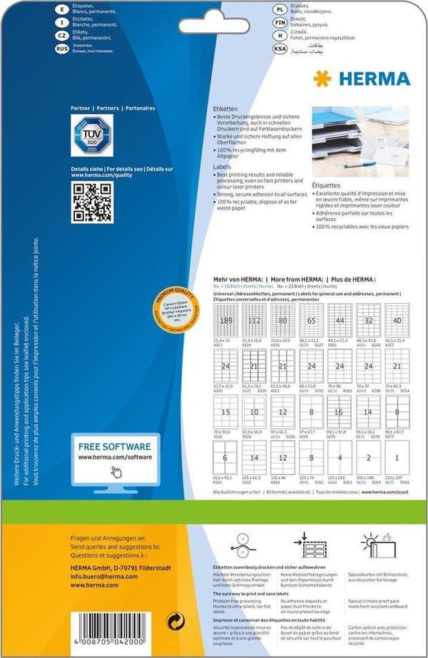 HERMA Etiketter hvid 48,3x33,8 Premium A4 800 stk.