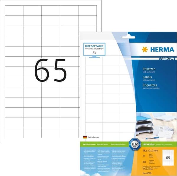 HERMA 8629 premiumetiketter 38,1x21,2mm, 10 ark