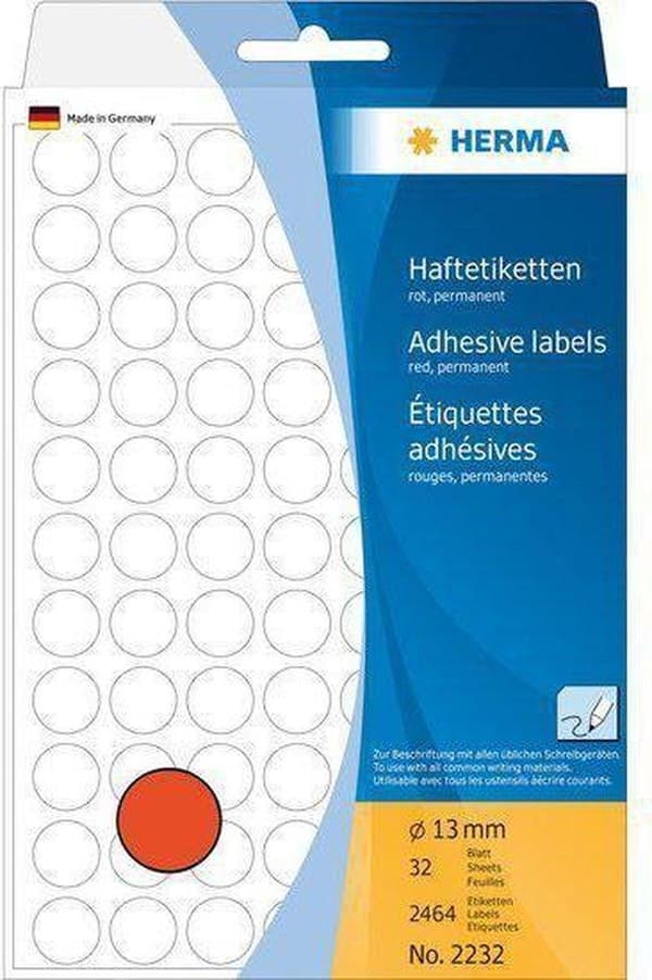 HERMA 2232 Universaletiketter rød 13 mm rund Papir 2464 St.