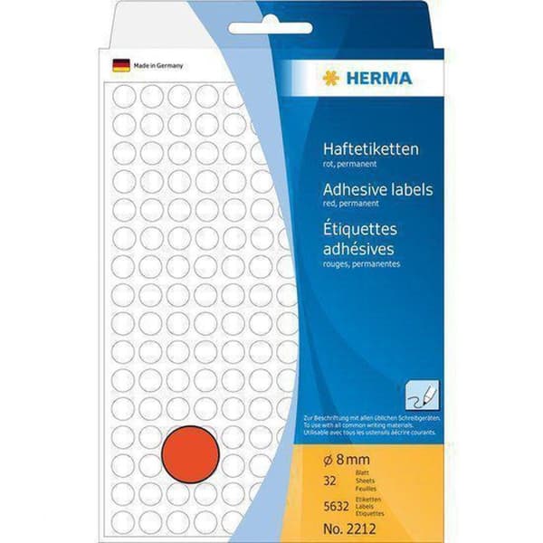 Herma 2212 Universal Etiketter Ø 8mm Rød - 5632 stk.
