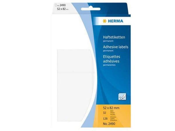 Herma multifunktion. etiket. hvid 52x82 32 ark 111x170 96 stk 2490