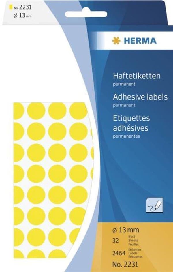 Herma 2231 Universal Etiketter Ø 13mm Gul - 2464 stk.