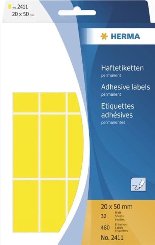 Herma 2411 universum. Office Pack-etikett 20x50mm Gul - 480 etiketter
