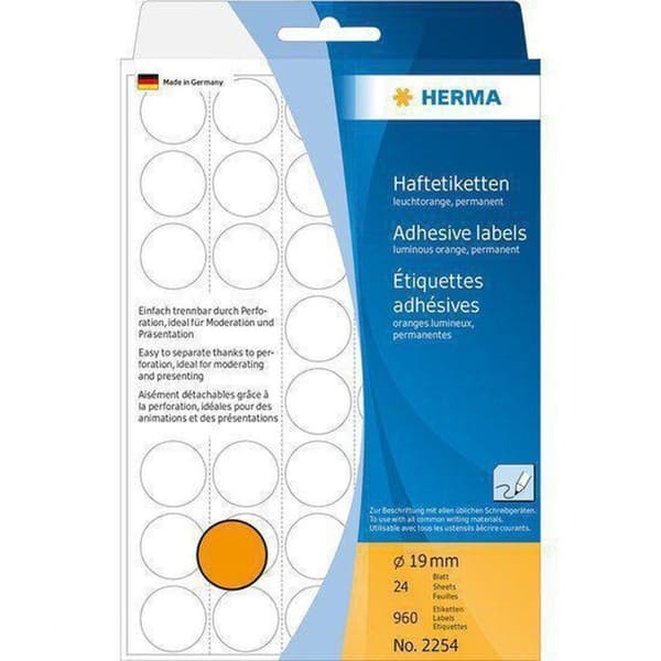 Herma 2254 Label Ø19mm Fluorescerende-Orange - 960 stk.