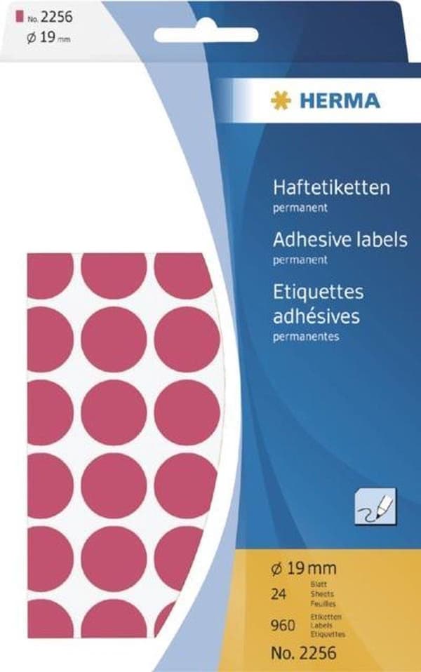 Herma 2256 Univers. Etiketti pöytäpakkaus. Ø19mm fluori-punainen