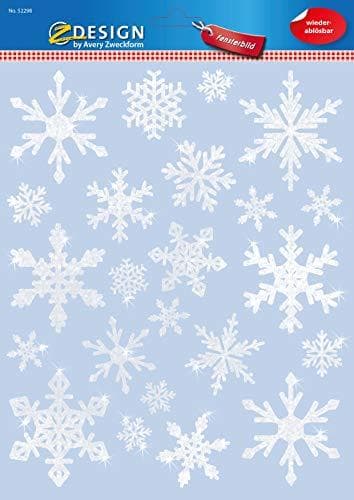AVERY Zweckform ZDesign Julevinduebillede snefnug transparent film med hvid glimmer, arkformat: A4, - 1 stk (52298)