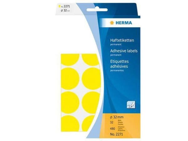 Herma multif. etiketti. keltainen pyöreä 32 32 arkkia 111x170 480 kpl 2271