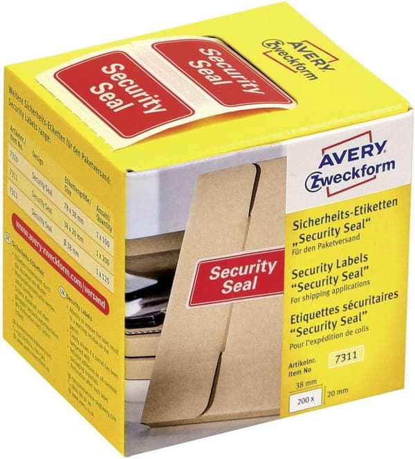 Avery-Zweckform 7311 Rulle med etiketter 38 x 20 mm ugyldig folie rød 200 stykker sikkerhedsetiketter