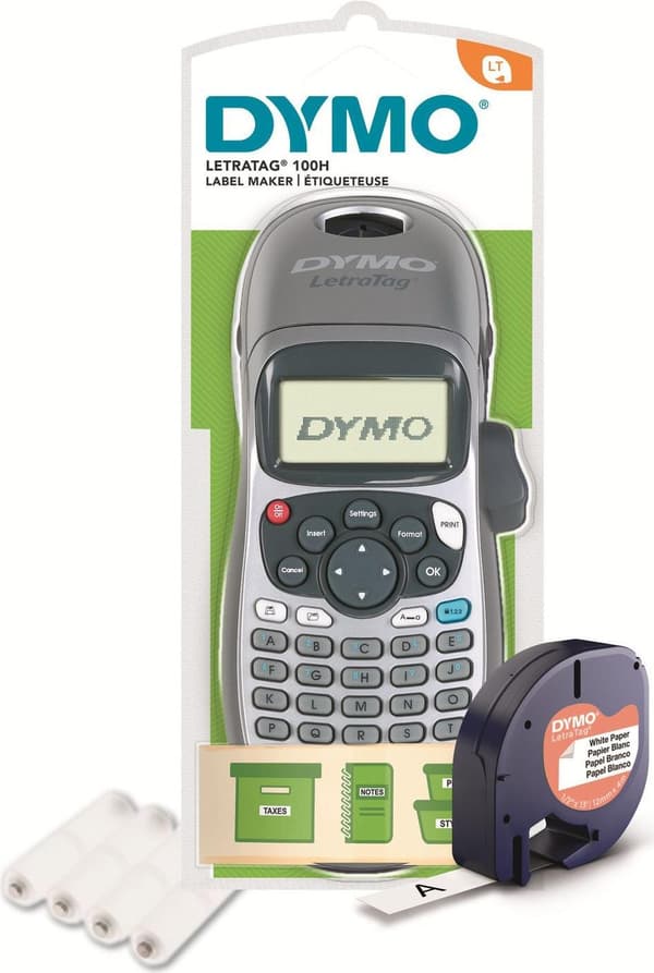 DYMO LetraTag LT-100H etiketteringsmaskine - sølv udgave inkl. batterier (2174577) Sølv