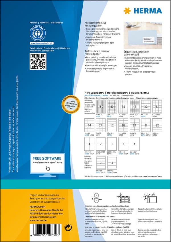 HERMA 10730 printeretiket hvid selvklæbende printeretiket (10730)