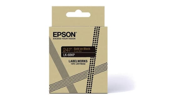 Epson LabelWorks LK-6BKP - metallisk - guld på sort - rulle (2,4 cm x 9 m) 1 kassette(r) hængende boks - tapekassette - til LabelWorks LW-C610 (C53S67
