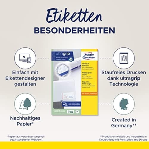 AVERY Zweckform universaletiketter, 70 x 36 mm, 50 + 15 ark hvid, med ultragrip teknologi, kant i top og bund, - 1 stk (6602)