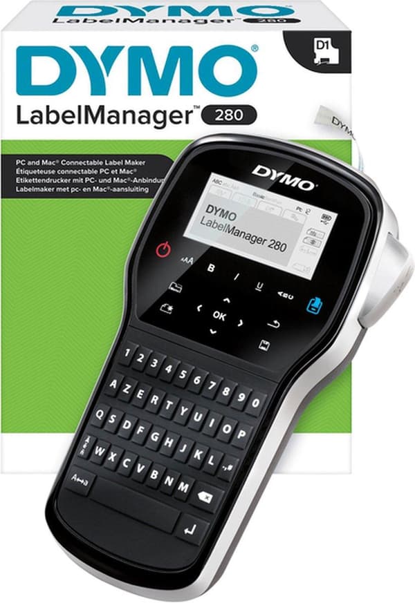 DYMO LabelMANAGER 280 - etiketteringsenhed - sort/hvid - termisk overførsel - rulle (1,2 cm) - USB - skærer Sort, Sølv