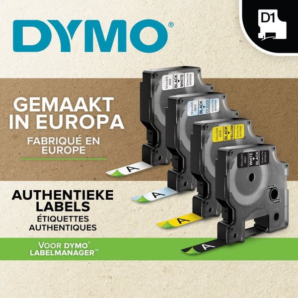 DYMO D1 19 mm, 5 st, permanent sorterad/Hvi (S0718070)