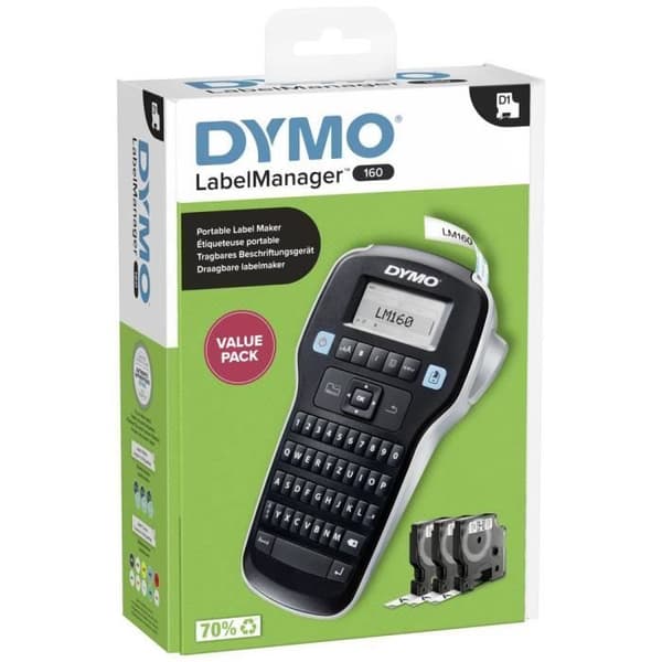 DYMO Labelmanager 160 Value Pack Etikettmaskin lämplig för band: D1 12 mm, 9 mm, 6 mm