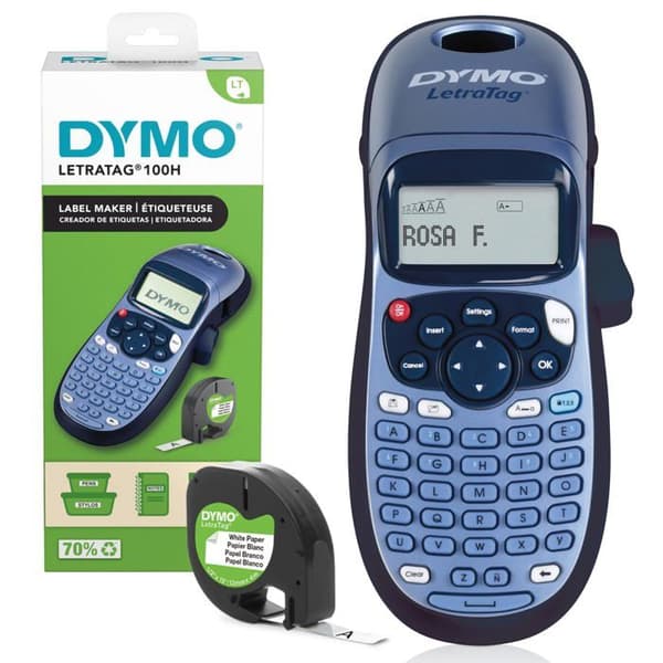 DYMO LetraTag LT-100H ABC knappsats etikettmaskin, widescreen, 1 tejpkassett Svart, Blå