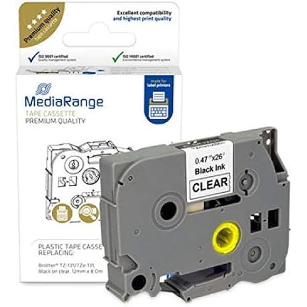 Plastlåda - MEDIARANGE - TZ-251/TZe-251 - Etiketter 24 mm - 8 m - Svart på Vitt