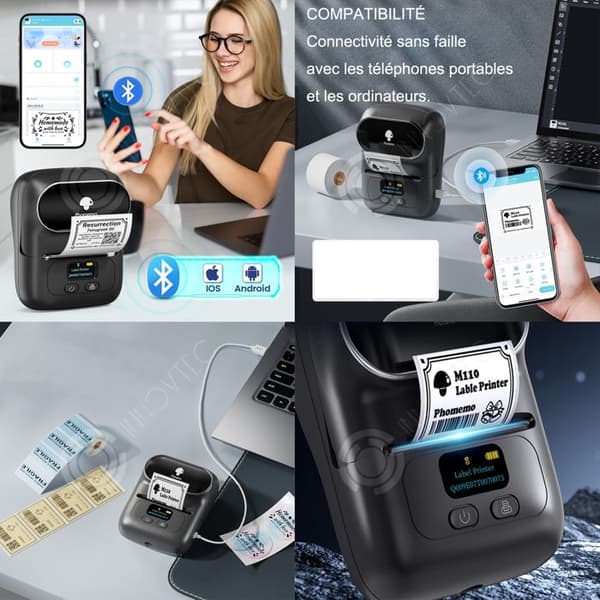 INN Label Printer M110 Bluetooth Label Maker Självhäftande termisk bärbar skrivare med OS och Android med 3 etiketter