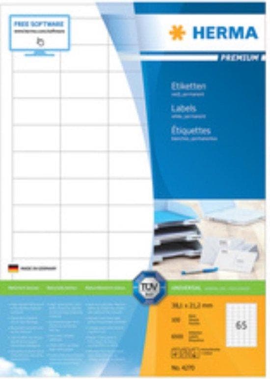 HERMA Premium - permanent självhäftande etiketter - vit - 70 x 297 mm - 300 etikett(er) (100 ark x 3) (4657)